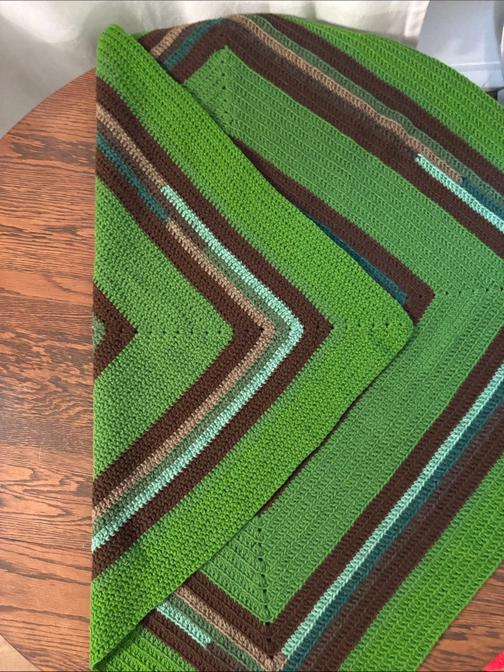 Green and Brown Striped Crochet Throw Blanket - Brand Unspecified